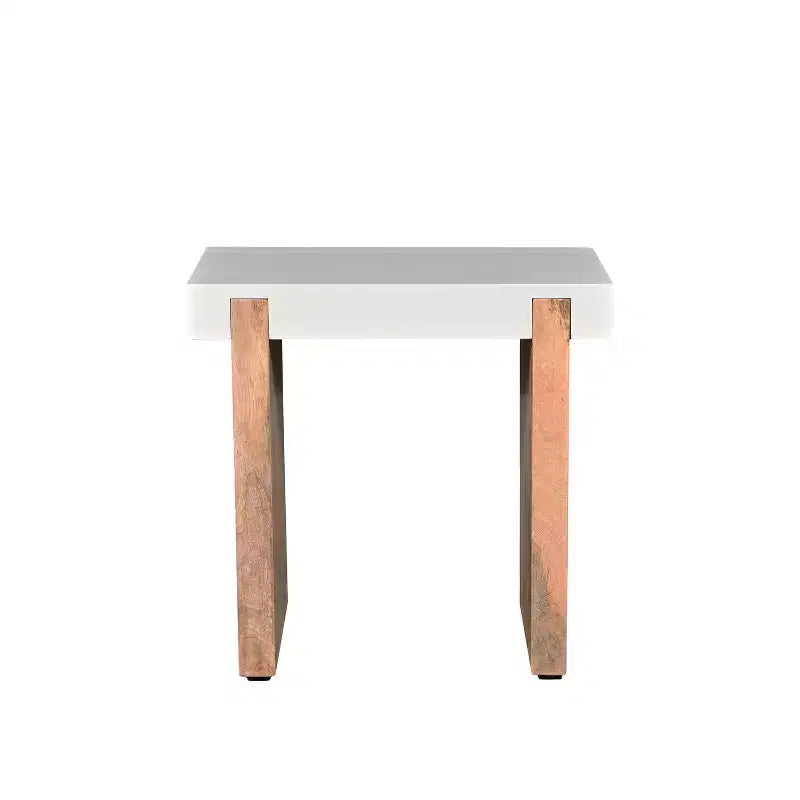 The Urban Port 20" Rectangular End Side Table Mango Wood Sled Base Glos White/Natural Brown