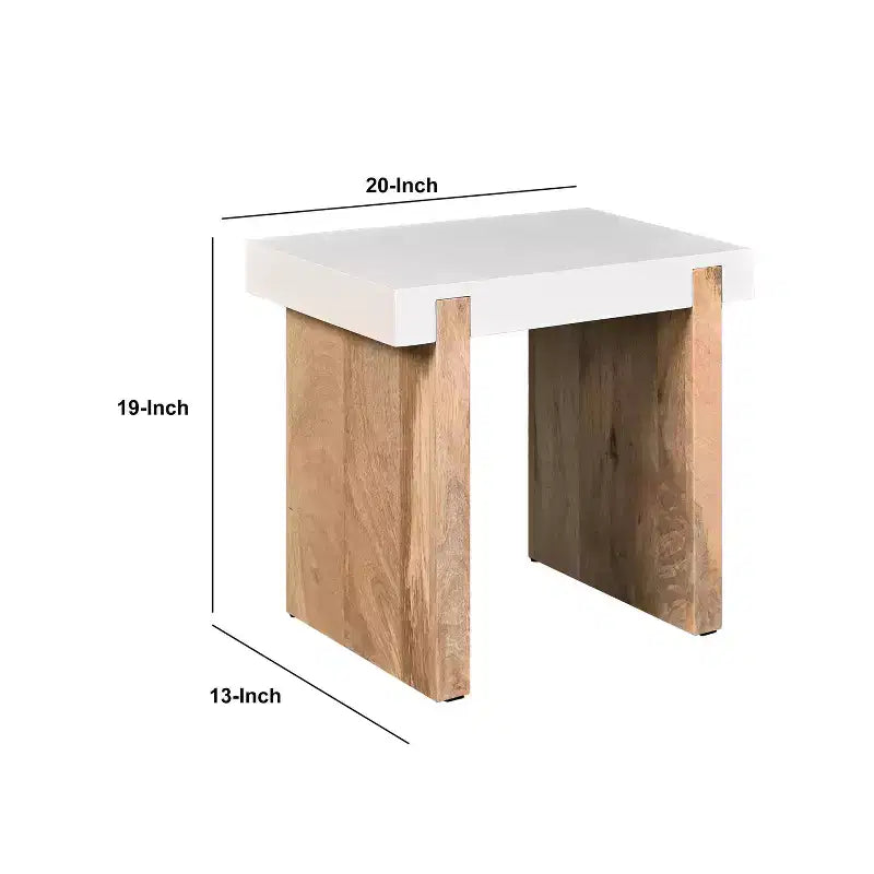 The Urban Port 20" Rectangular End Side Table Mango Wood Sled Base Glos White/Natural Brown