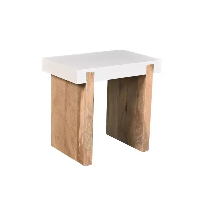 The Urban Port 20" Rectangular End Side Table Mango Wood Sled Base Glos White/Natural Brown