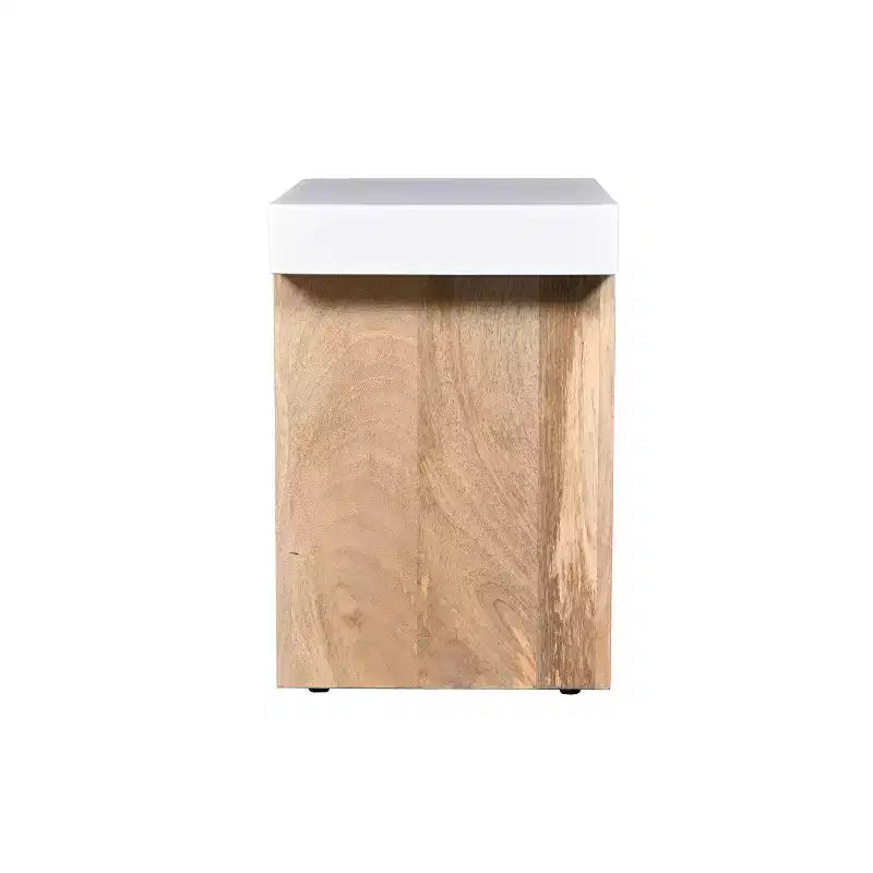 The Urban Port 20" Rectangular End Side Table Mango Wood Sled Base Glos White/Natural Brown
