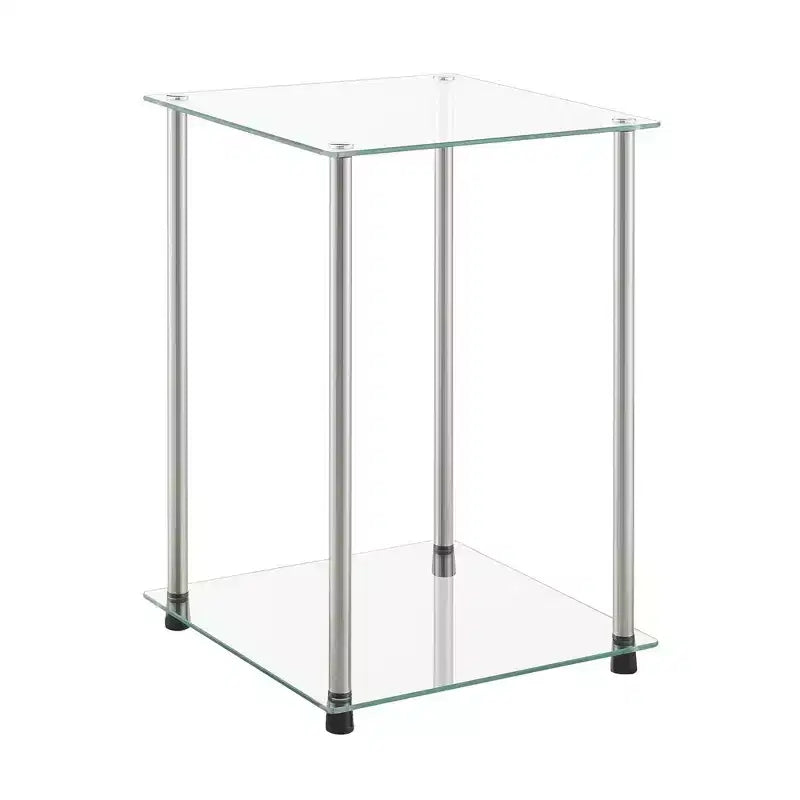 Breighton Home Designs2Go Classic Glass 2 Tier Square End Table in Glass/Chrome
