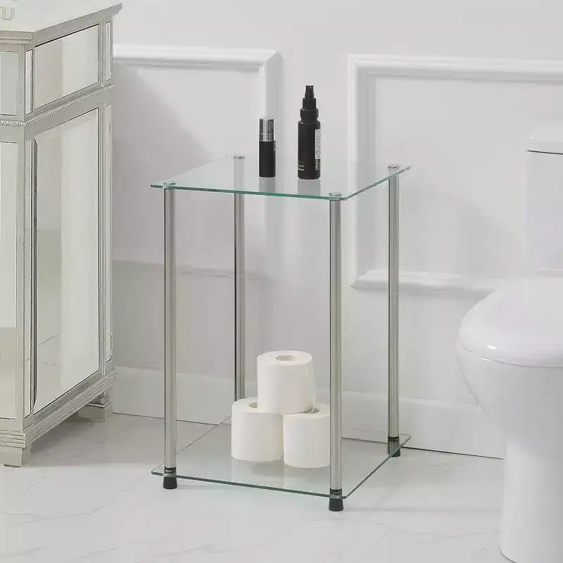 Breighton Home Designs2Go Classic Glass 2 Tier Square End Table in Glass/Chrome