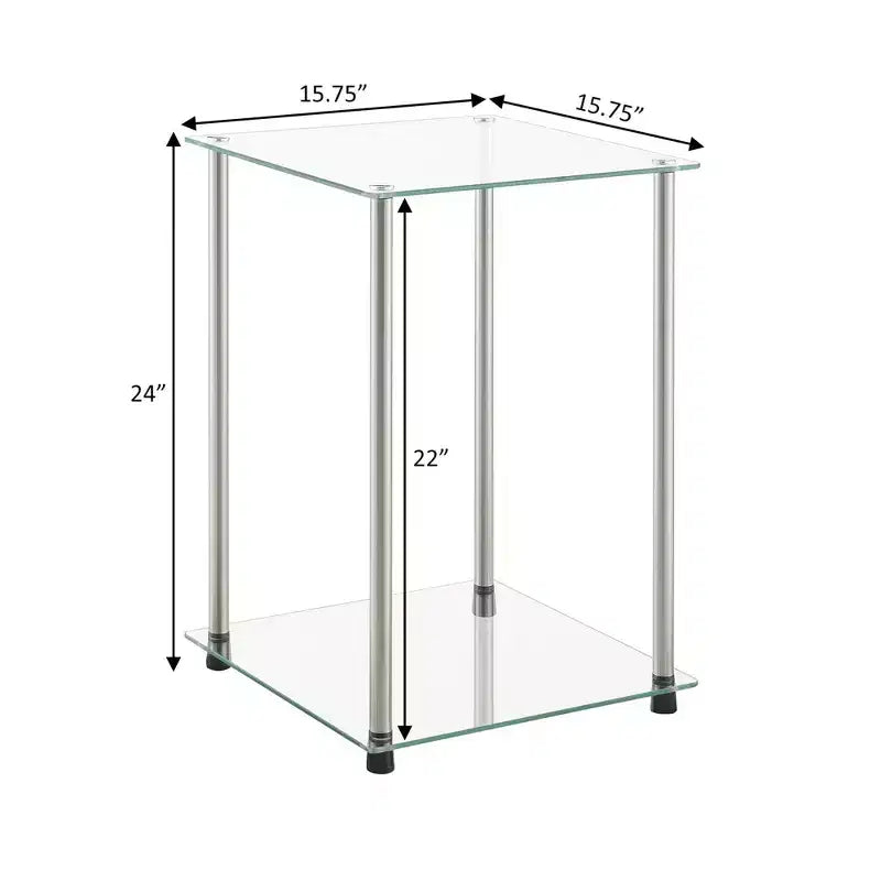 Breighton Home Designs2Go Classic Glass 2 Tier Square End Table in Glass/Chrome