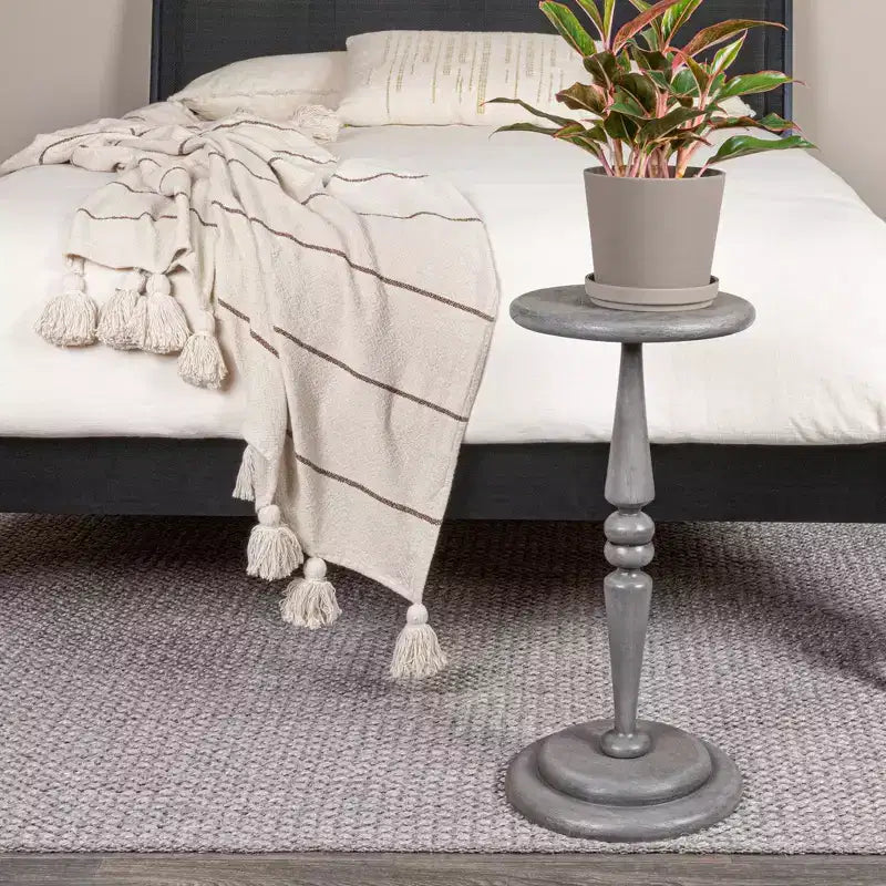 Storied Home Bishop Pedestal Cocktail Side Accent Table: No-Tool Assembly, Acacia Wood, Space-Saving Design