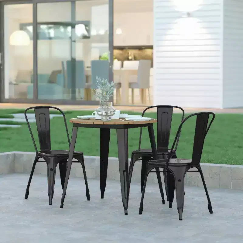 Emma and Oliver Indoor/Outdoor Dining Table, 30 Round All Weather Poly Resin Top with Steel Base