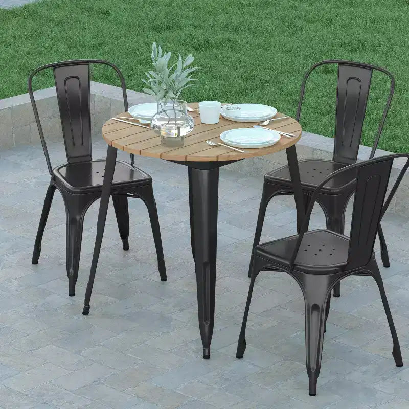 Emma and Oliver Indoor/Outdoor Dining Table, 30 Round All Weather Poly Resin Top with Steel Base