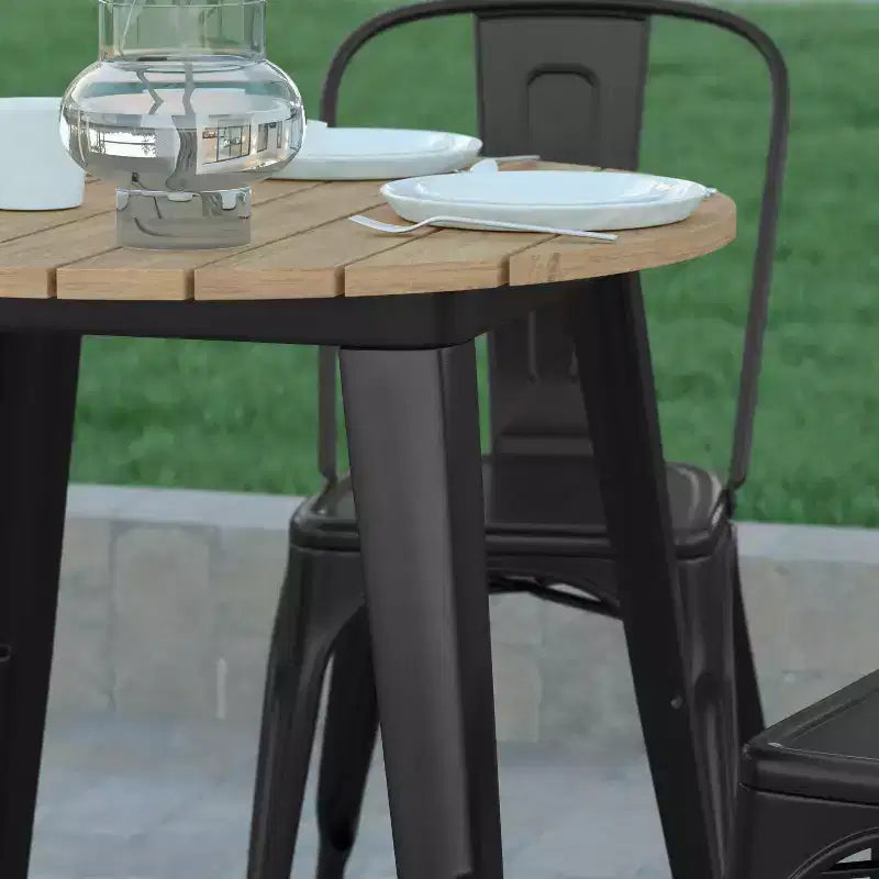 Emma and Oliver Indoor/Outdoor Dining Table, 30 Round All Weather Poly Resin Top with Steel Base