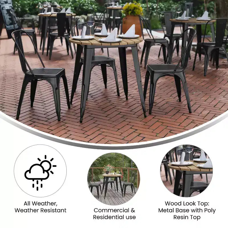 Emma and Oliver Indoor/Outdoor Dining Table, 30 Round All Weather Poly Resin Top with Steel Base