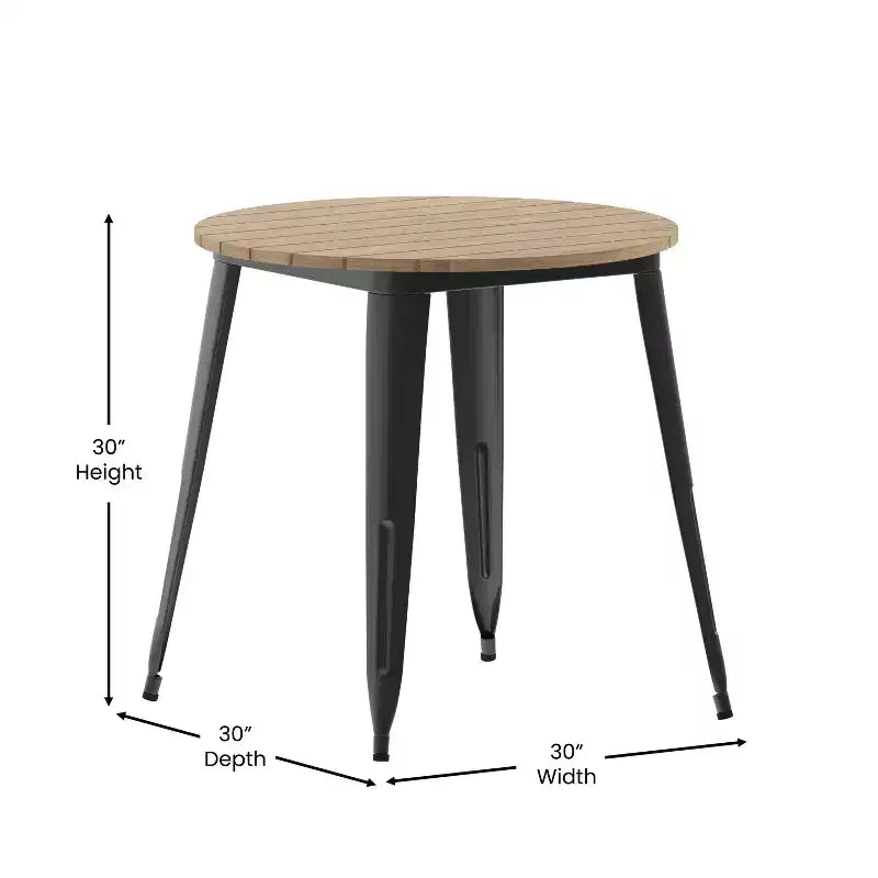Emma and Oliver Indoor/Outdoor Dining Table, 30 Round All Weather Poly Resin Top with Steel Base