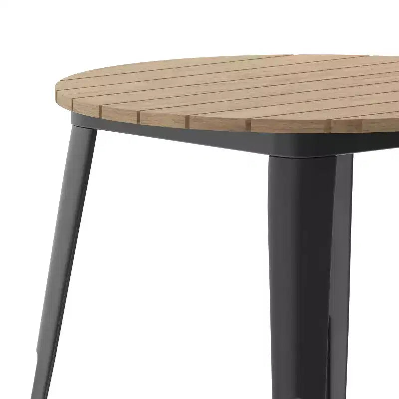 Emma and Oliver Indoor/Outdoor Dining Table, 30 Round All Weather Poly Resin Top with Steel Base