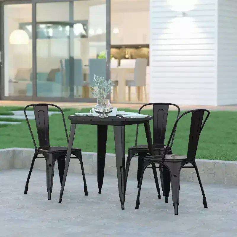 Emma and Oliver Indoor/Outdoor Dining Table, 30 Round All Weather Poly Resin Top with Steel Base
