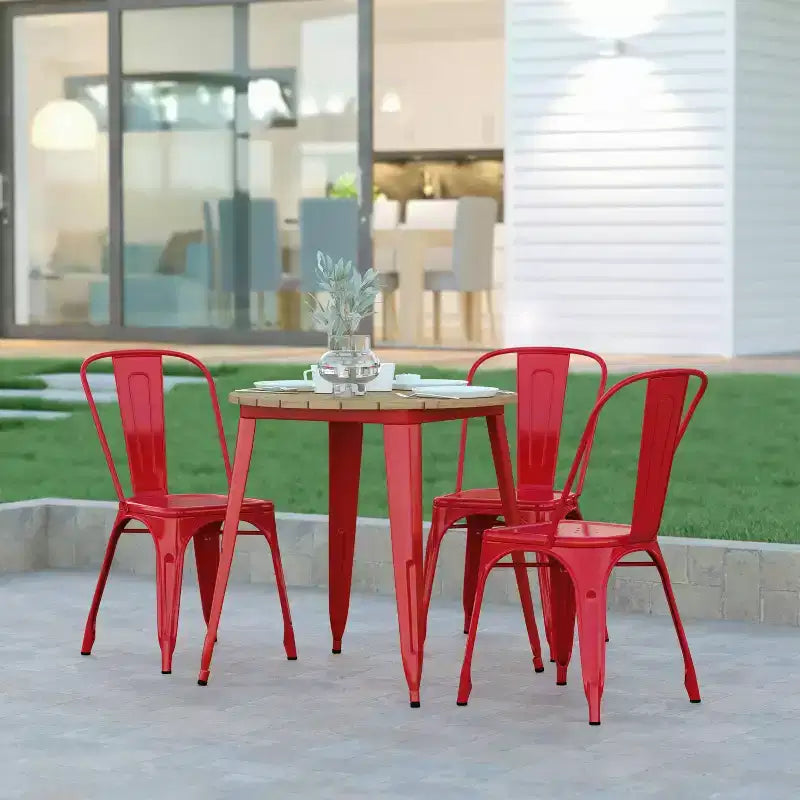 Emma and Oliver Indoor/Outdoor Dining Table, 30 Round All Weather Poly Resin Top with Steel Base