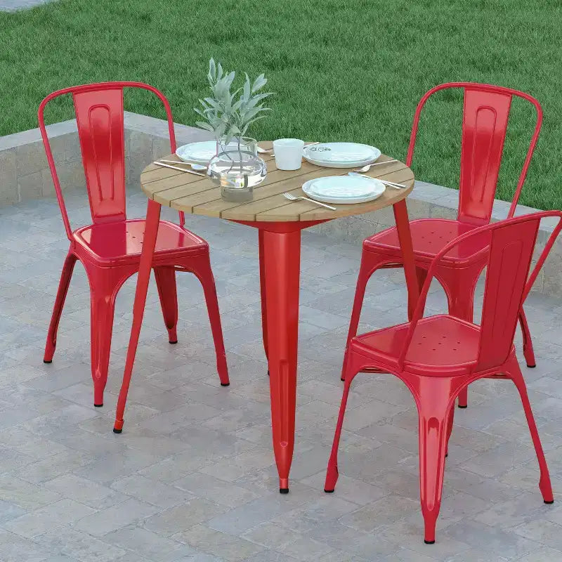 Emma and Oliver Indoor/Outdoor Dining Table, 30 Round All Weather Poly Resin Top with Steel Base