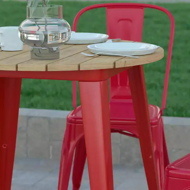 Emma and Oliver Indoor/Outdoor Dining Table, 30 Round All Weather Poly Resin Top with Steel Base