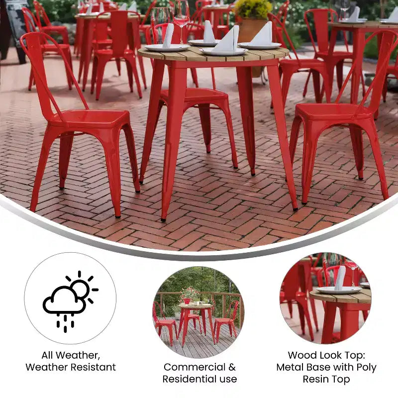 Emma and Oliver Indoor/Outdoor Dining Table, 30 Round All Weather Poly Resin Top with Steel Base