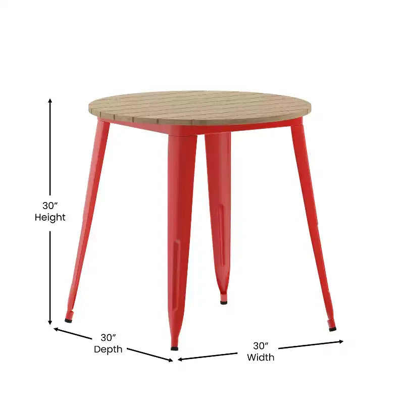 Emma and Oliver Indoor/Outdoor Dining Table, 30 Round All Weather Poly Resin Top with Steel Base