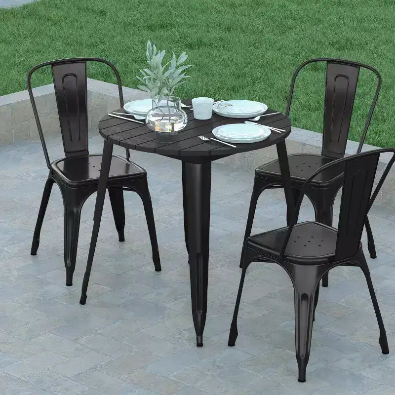 Emma and Oliver Indoor/Outdoor Dining Table, 30 Round All Weather Poly Resin Top with Steel Base