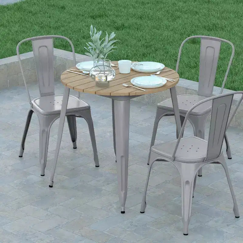 Emma and Oliver Indoor/Outdoor Dining Table, 30 Round All Weather Poly Resin Top with Steel Base