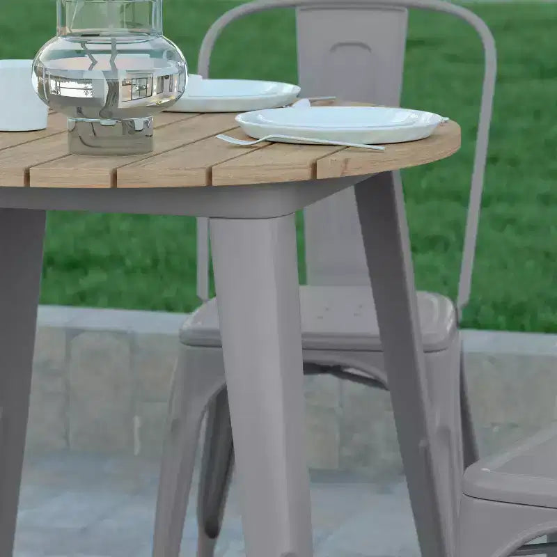 Emma and Oliver Indoor/Outdoor Dining Table, 30 Round All Weather Poly Resin Top with Steel Base