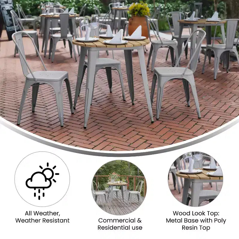 Emma and Oliver Indoor/Outdoor Dining Table, 30 Round All Weather Poly Resin Top with Steel Base