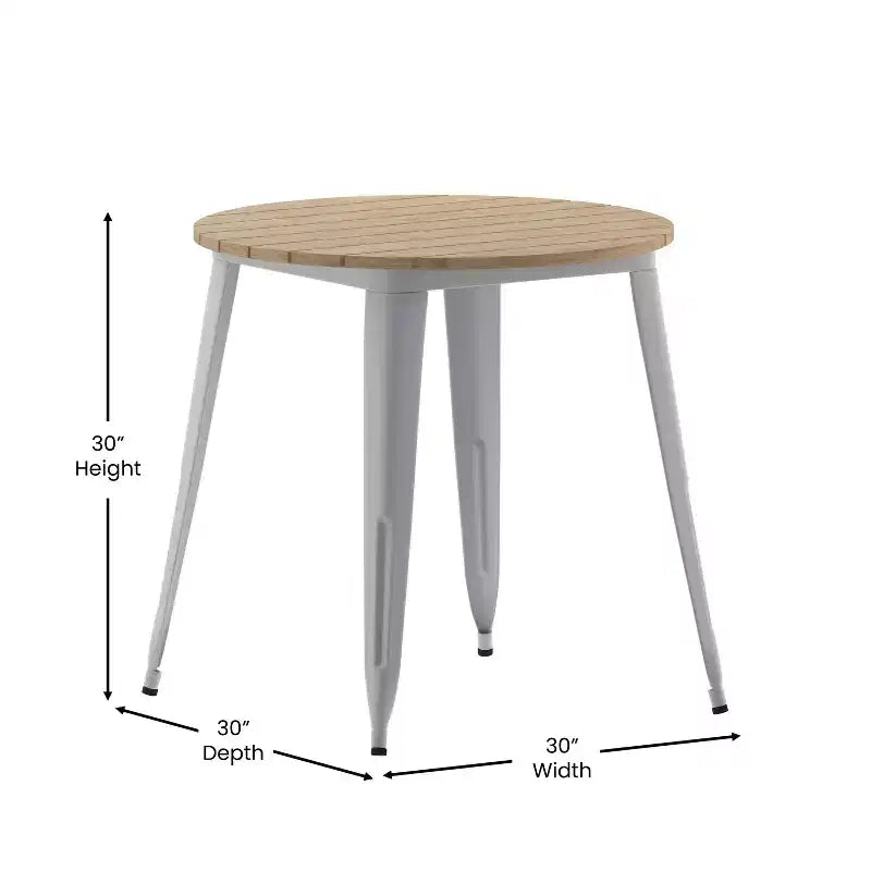 Emma and Oliver Indoor/Outdoor Dining Table, 30 Round All Weather Poly Resin Top with Steel Base