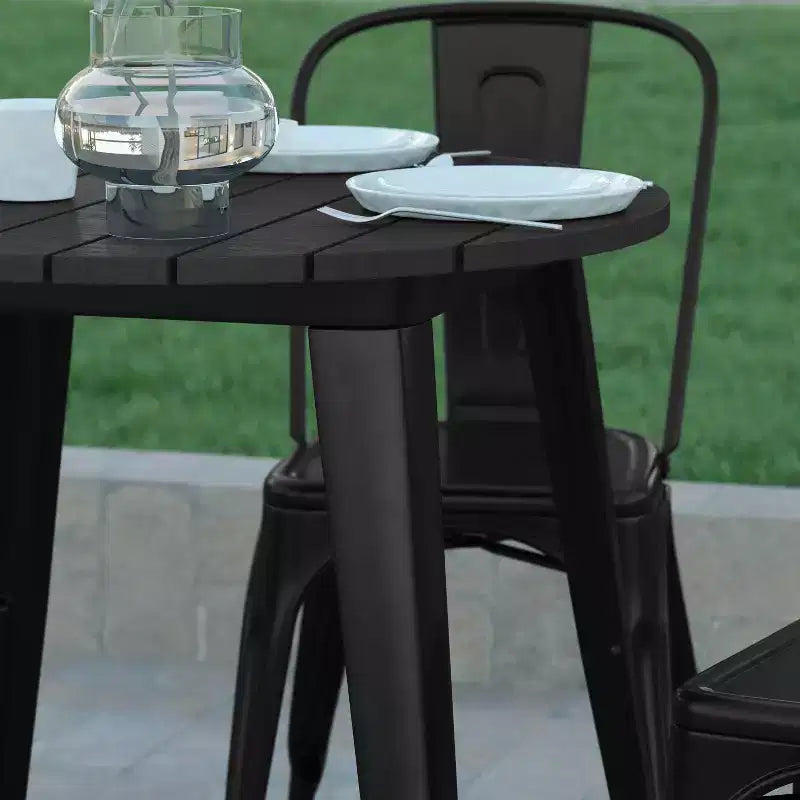 Emma and Oliver Indoor/Outdoor Dining Table, 30 Round All Weather Poly Resin Top with Steel Base