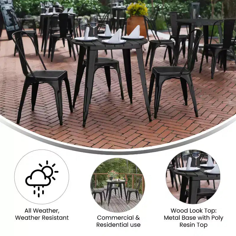 Emma and Oliver Indoor/Outdoor Dining Table, 30 Round All Weather Poly Resin Top with Steel Base