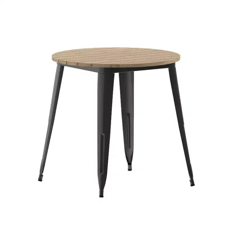 Emma and Oliver Indoor/Outdoor Dining Table, 30 Round All Weather Poly Resin Top with Steel Base