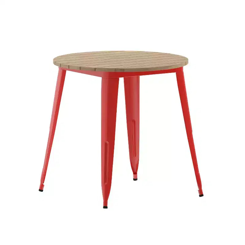 Emma and Oliver Indoor/Outdoor Dining Table, 30 Round All Weather Poly Resin Top with Steel Base