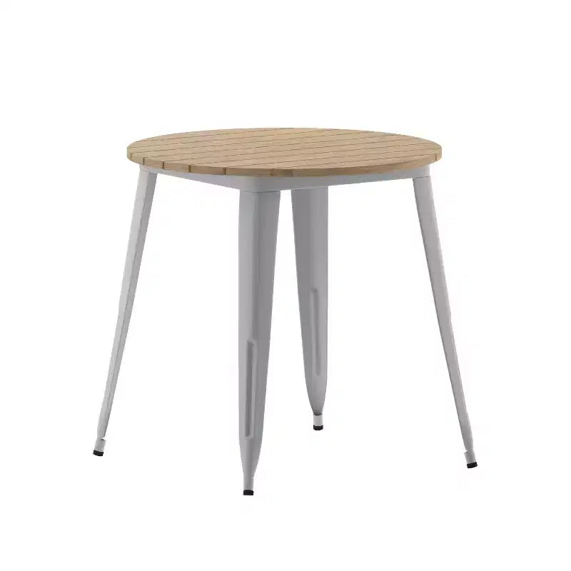 Emma and Oliver Indoor/Outdoor Dining Table, 30 Round All Weather Poly Resin Top with Steel Base