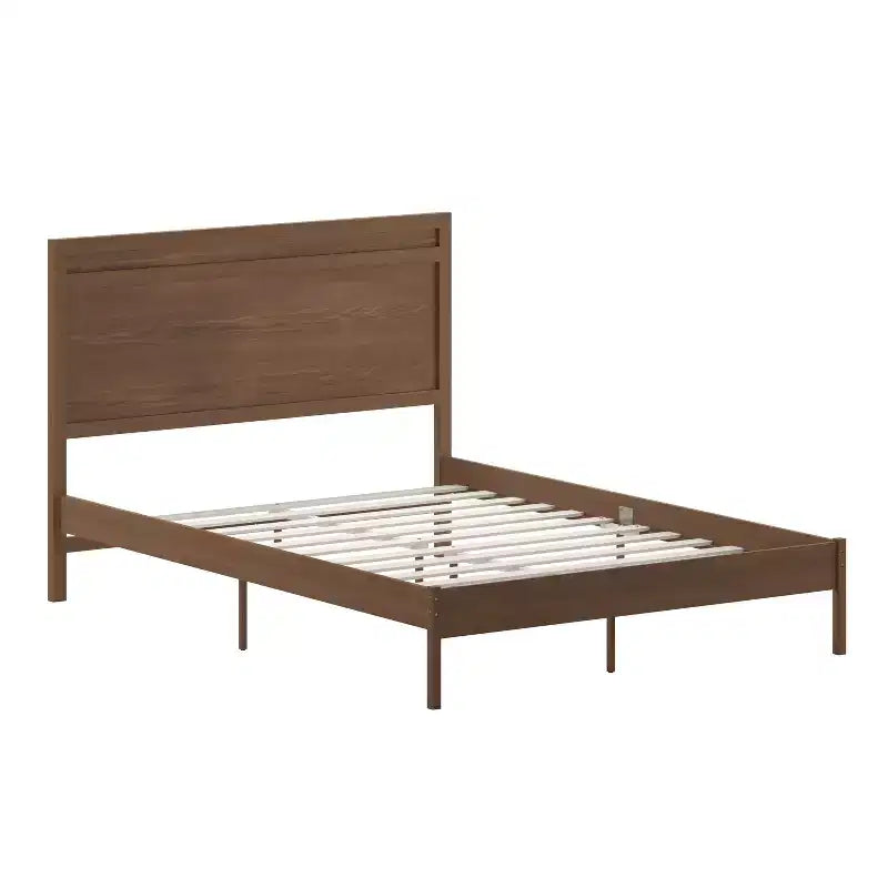 Merrick Lane Solid Wood Platform Bed with Wooden Slats and Headboard, No Box Spring Needed
