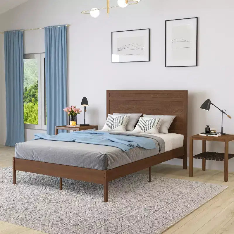 Merrick Lane Solid Wood Platform Bed with Wooden Slats and Headboard, No Box Spring Needed