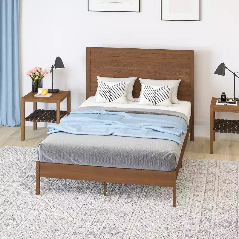Merrick Lane Solid Wood Platform Bed with Wooden Slats and Headboard, No Box Spring Needed
