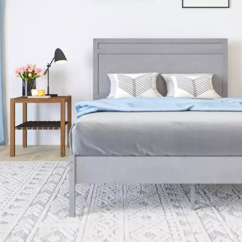 Merrick Lane Solid Wood Platform Bed with Wooden Slats and Headboard, No Box Spring Needed