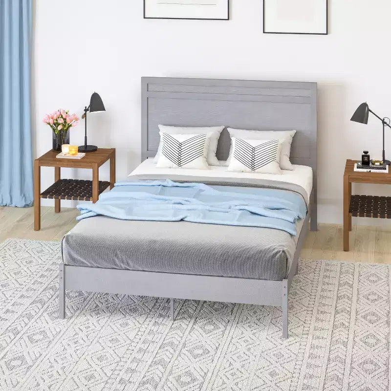 Merrick Lane Solid Wood Platform Bed with Wooden Slats and Headboard, No Box Spring Needed