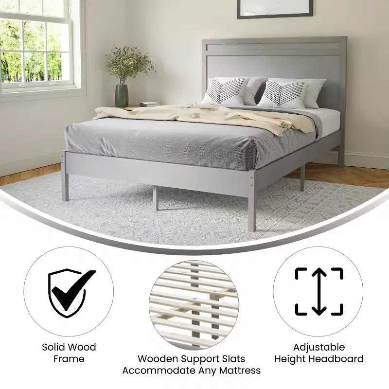 Merrick Lane Solid Wood Platform Bed with Wooden Slats and Headboard, No Box Spring Needed