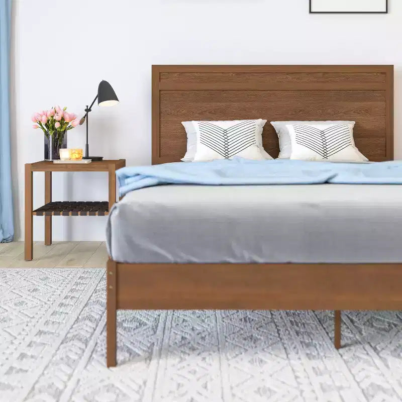 Merrick Lane Solid Wood Platform Bed with Wooden Slats and Headboard, No Box Spring Needed