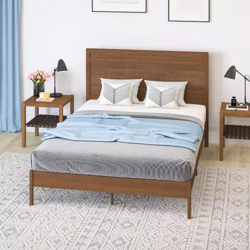 Merrick Lane Solid Wood Platform Bed with Wooden Slats and Headboard, No Box Spring Needed