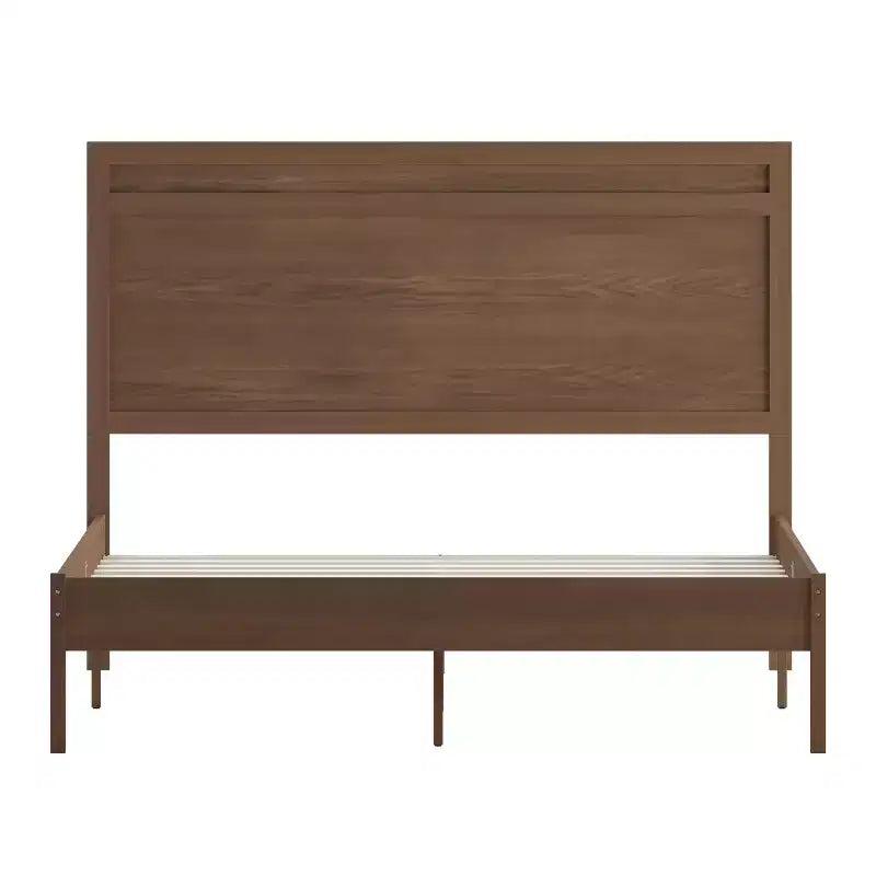 Merrick Lane Solid Wood Platform Bed with Wooden Slats and Headboard, No Box Spring Needed