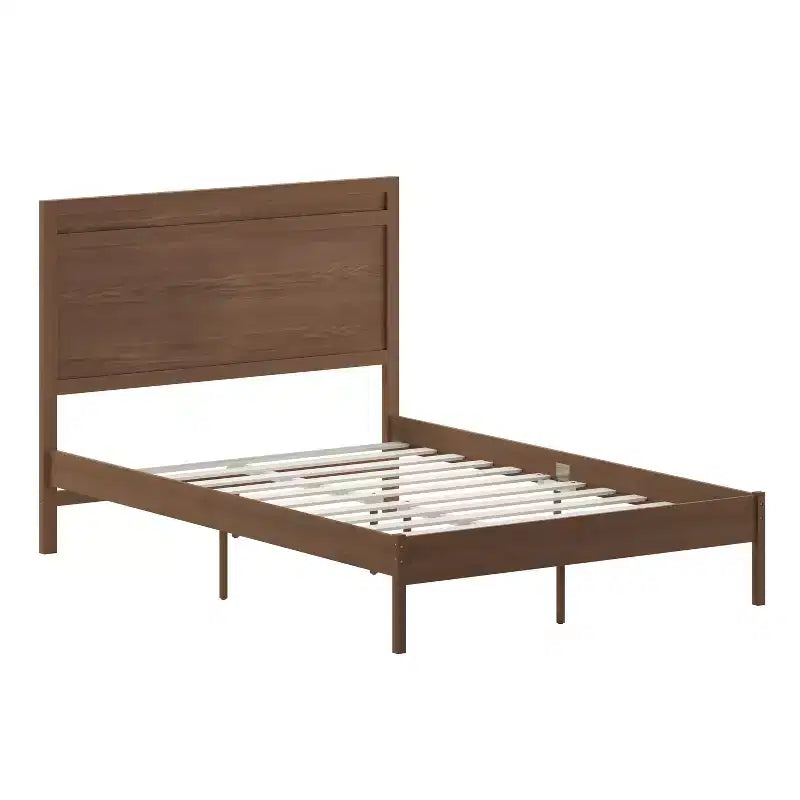 Merrick Lane Solid Wood Platform Bed with Wooden Slats and Headboard, No Box Spring Needed