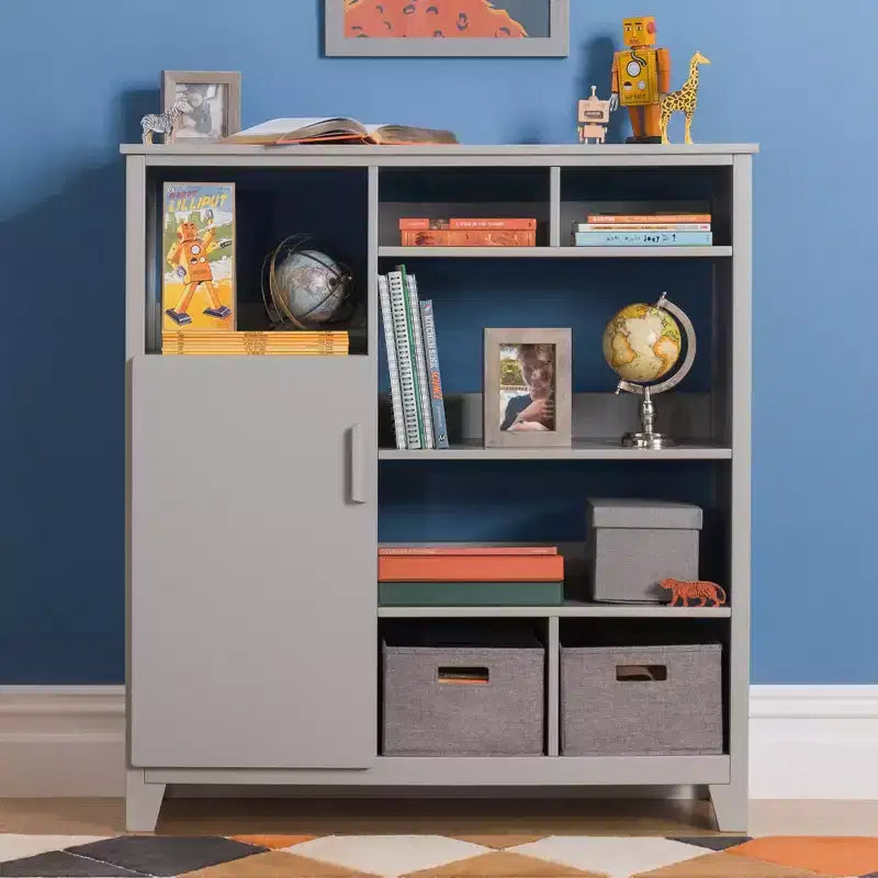 Martha Stewart Kids' Media Shelf: Children's Bedroom Storage Cabinet and Toy Organizer Bookshelf with Fabric Bin and Cubby Cubes