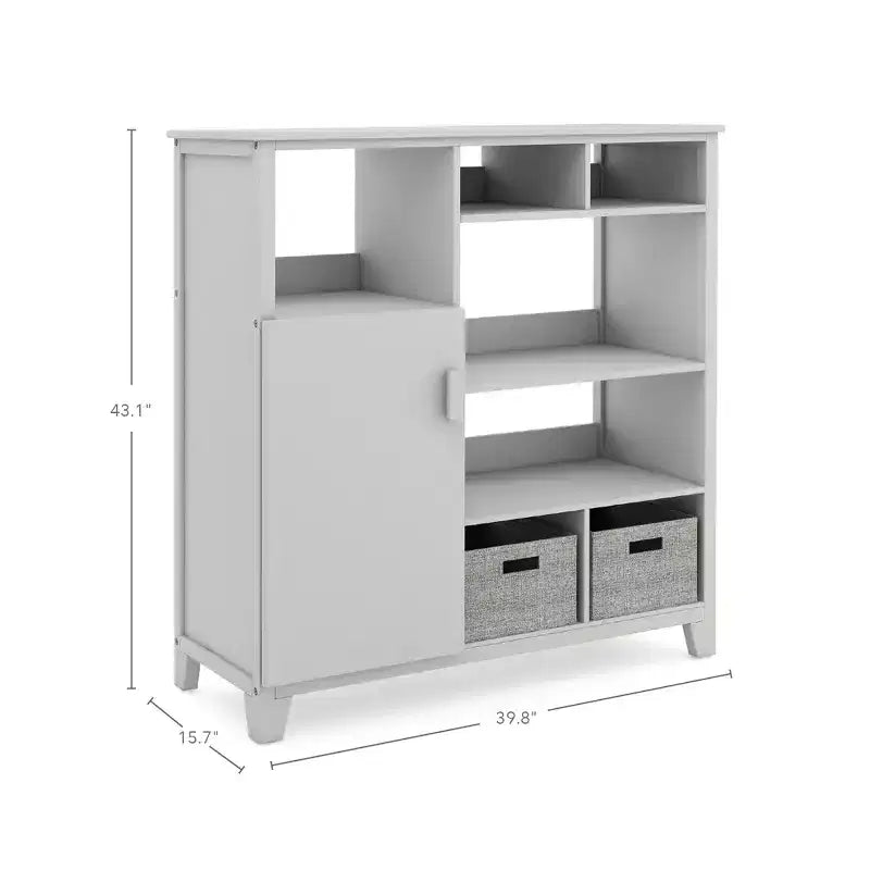 Martha Stewart Kids' Media Shelf: Children's Bedroom Storage Cabinet and Toy Organizer Bookshelf with Fabric Bin and Cubby Cubes