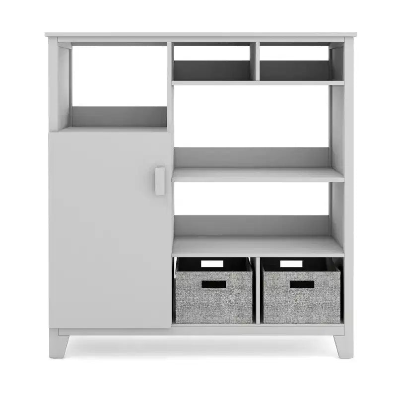 Martha Stewart Kids' Media Shelf: Children's Bedroom Storage Cabinet and Toy Organizer Bookshelf with Fabric Bin and Cubby Cubes