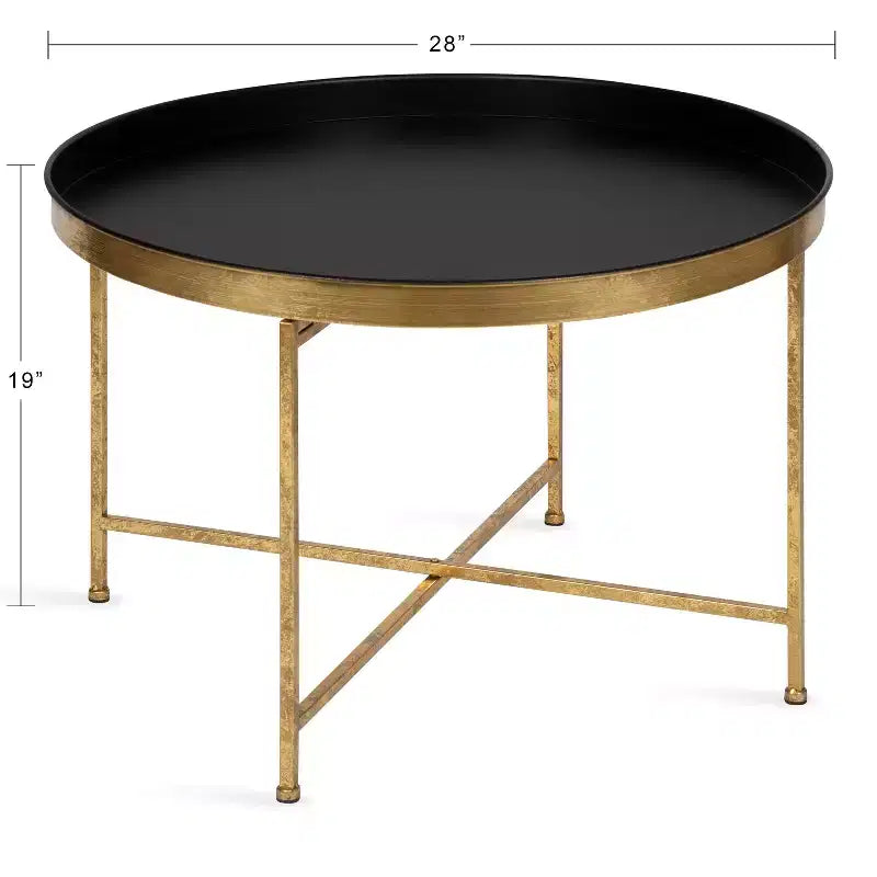 Kate and Laurel Celia Round Metal Coffee Table, 28.25x28.25x19, Black and Gold