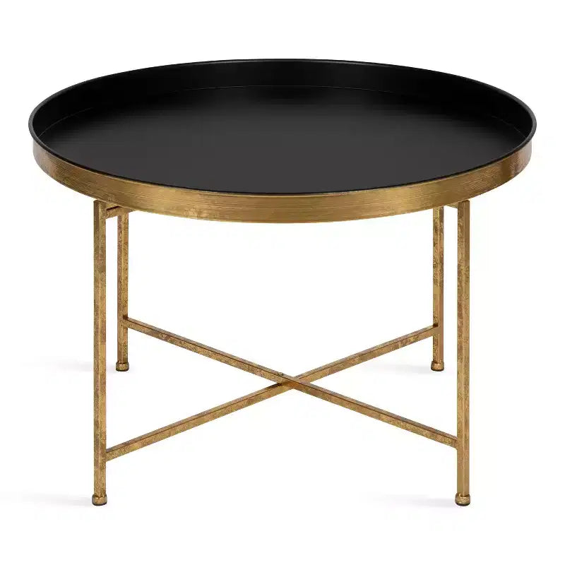 Kate and Laurel Celia Round Metal Coffee Table, 28.25x28.25x19, Black and Gold