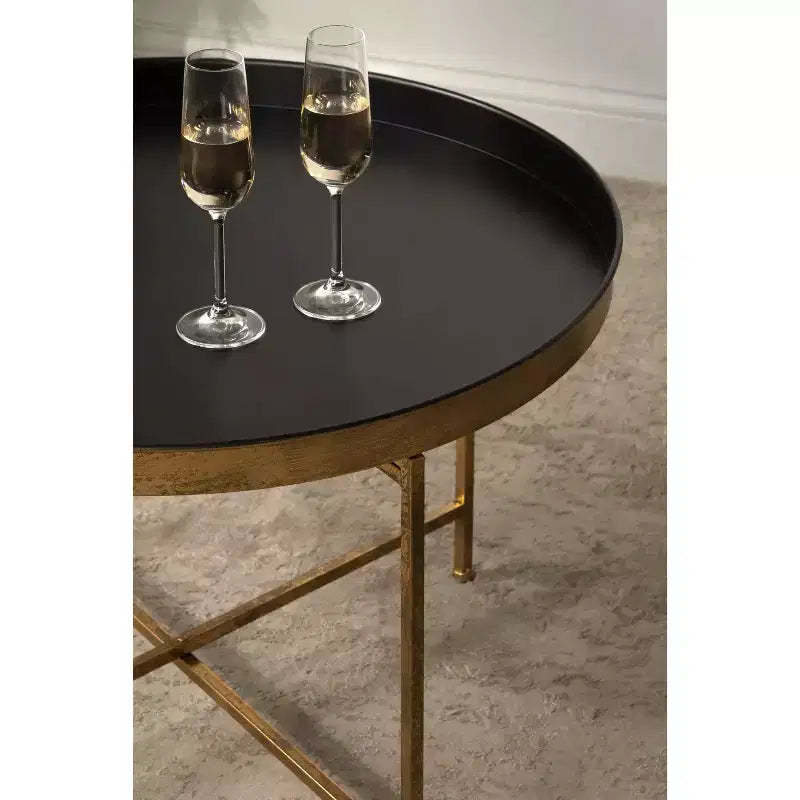 Kate and Laurel Celia Round Metal Coffee Table, 28.25x28.25x19, Black and Gold