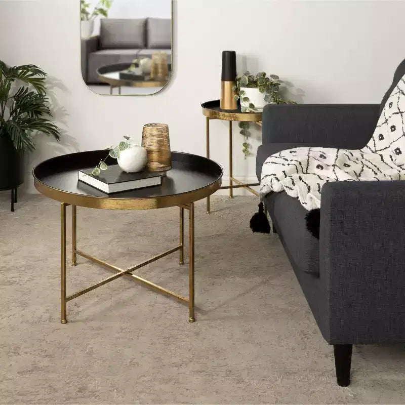 Kate and Laurel Celia Round Metal Coffee Table, 28.25x28.25x19, Black and Gold