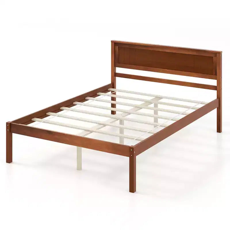 Costway Full/Queen/Twin Size Wooden Platform Bed Frame with Headboard Mattress Foundation Natural