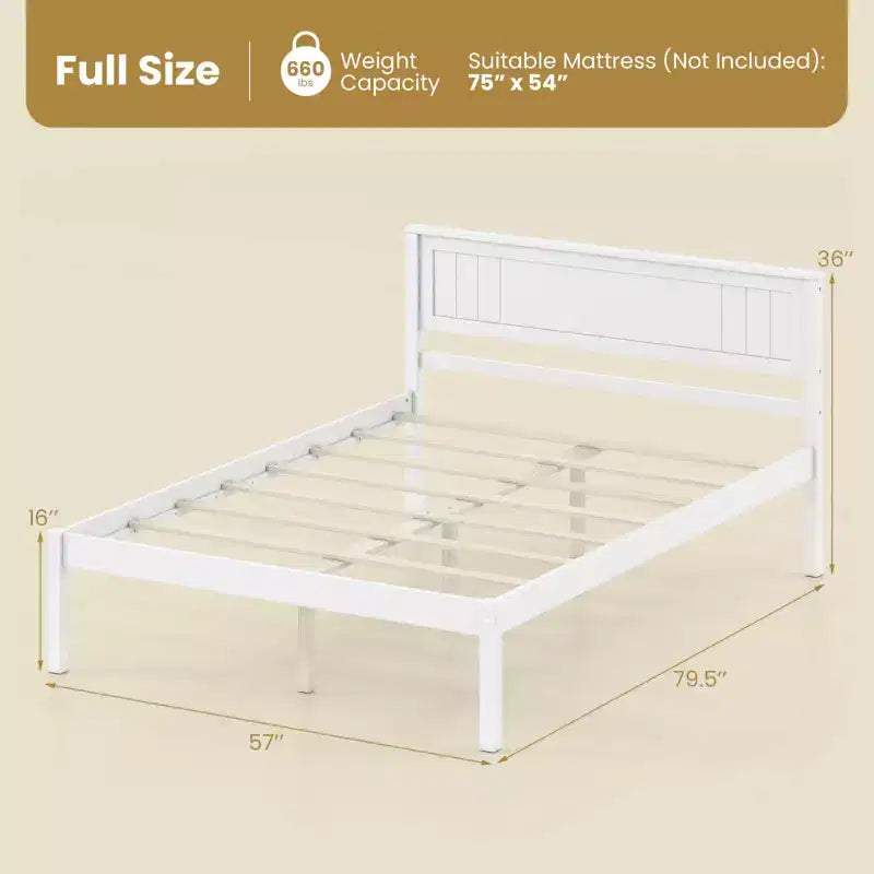 Costway Full/Queen/Twin Size Wooden Platform Bed Frame with Headboard Mattress Foundation Natural