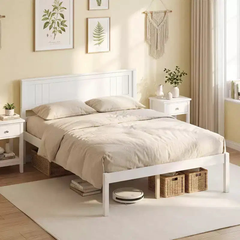 Costway Full/Queen/Twin Size Wooden Platform Bed Frame with Headboard Mattress Foundation Natural